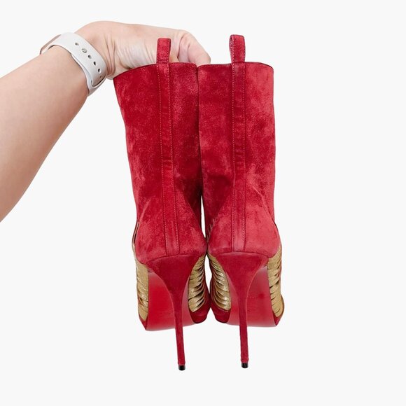 Christian Louboutin Miss Circus 120 Boot EU 35.5 US 5.5 Red High Heel Cutout - Picture 7 of 13